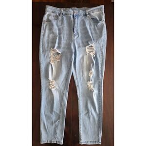 SHEIN Curve 2XL Light Wash Distressed High Rise Tapered Leg Jeans Blue Womens